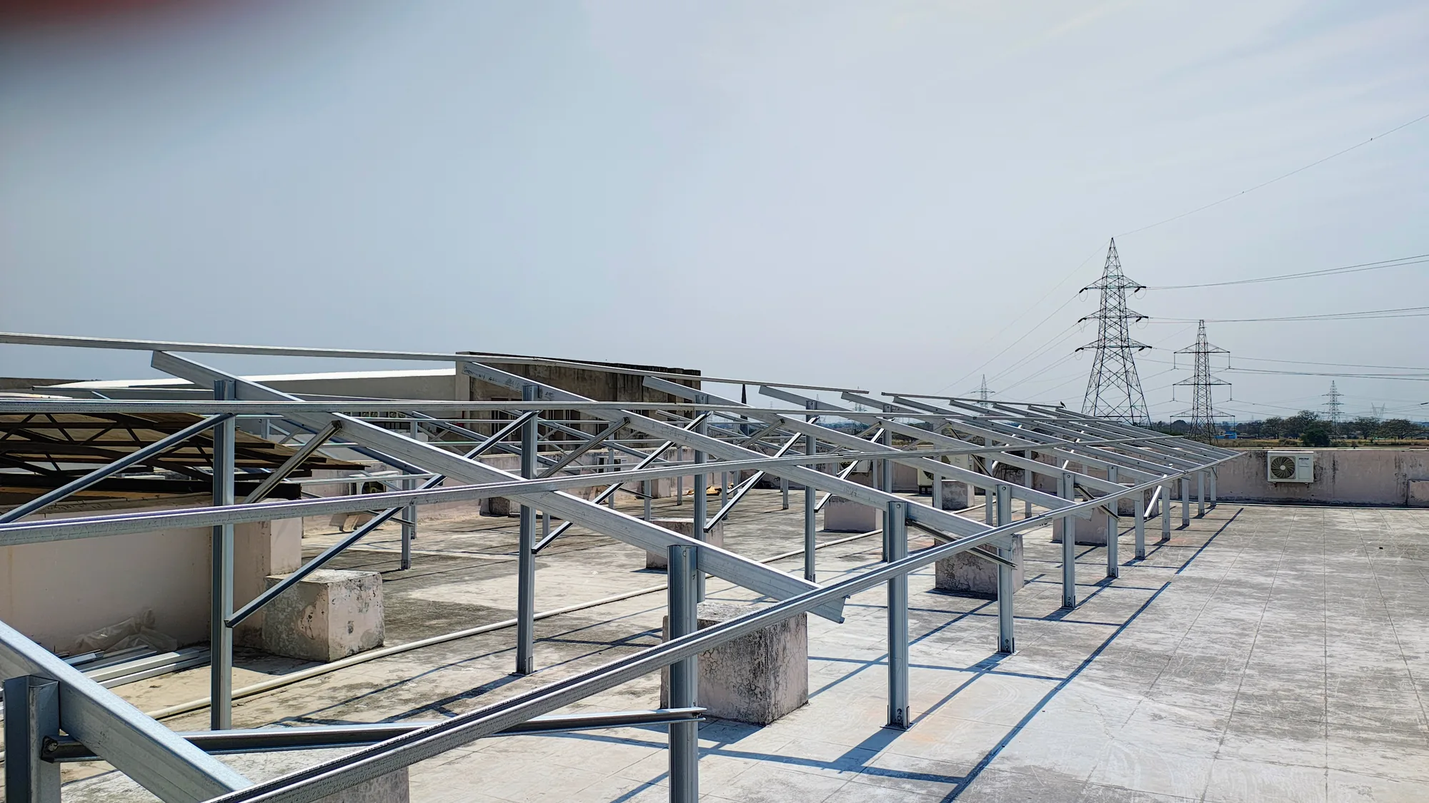 Galvanised elevated structure before modules were fitted