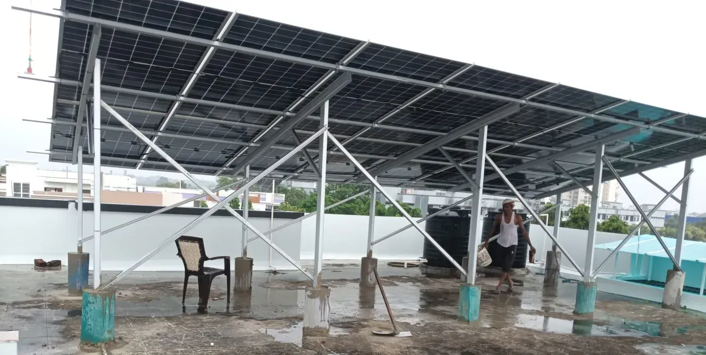 Rooftop solar on a Lucknow home, terrace still usable underneath