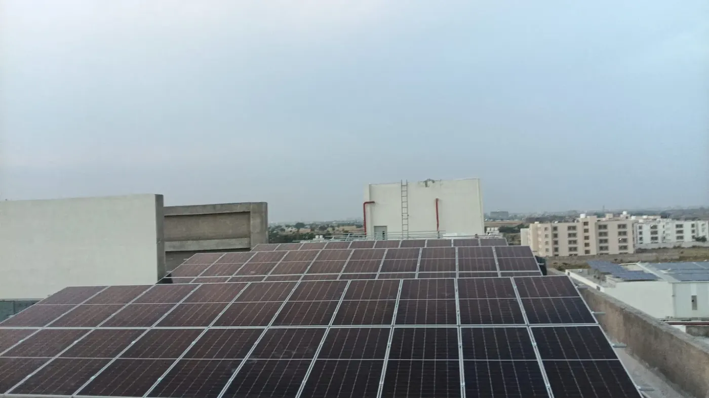 Array with campus buildings behind