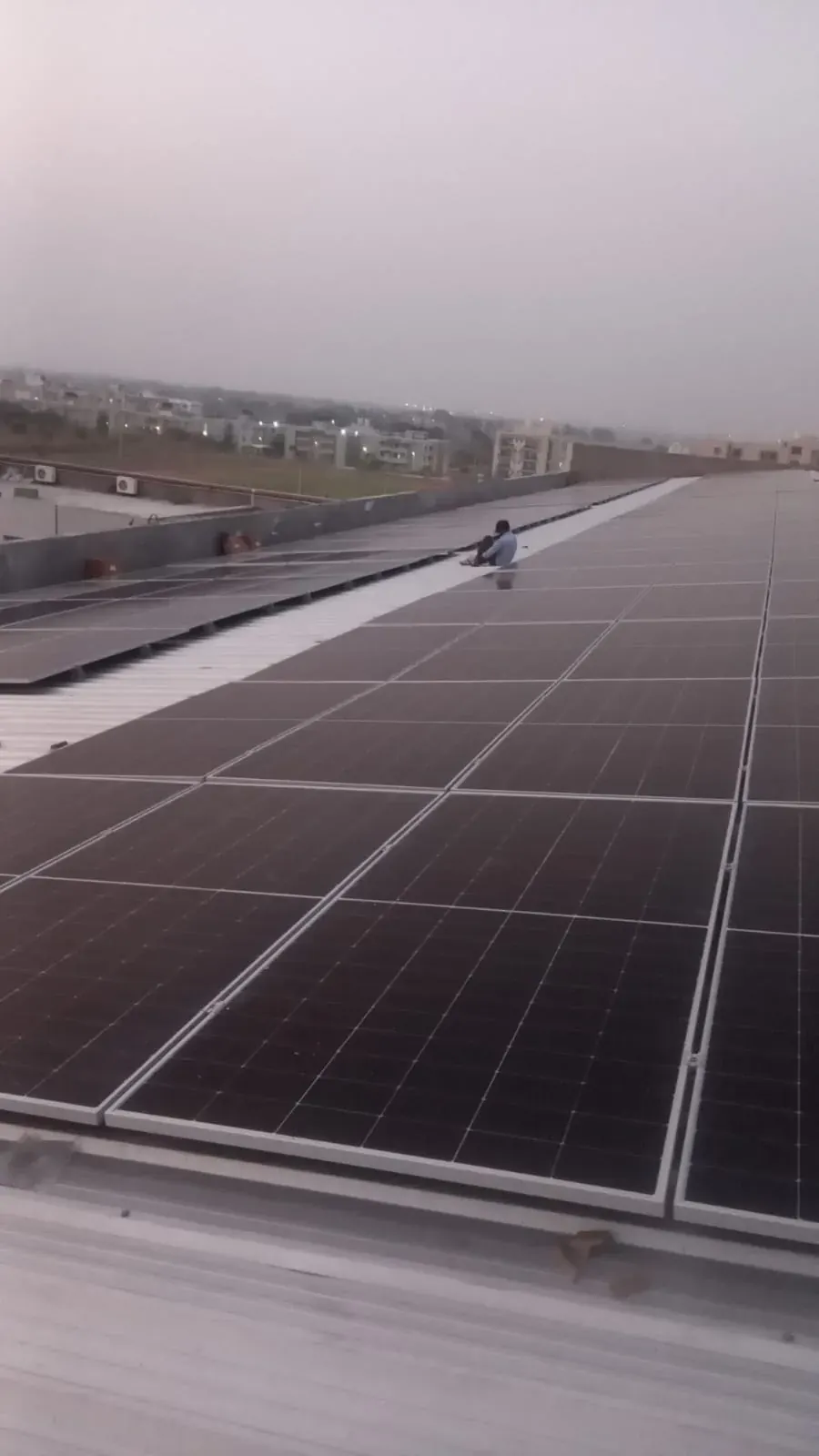 Solar modules mounted on a metal sheet roof